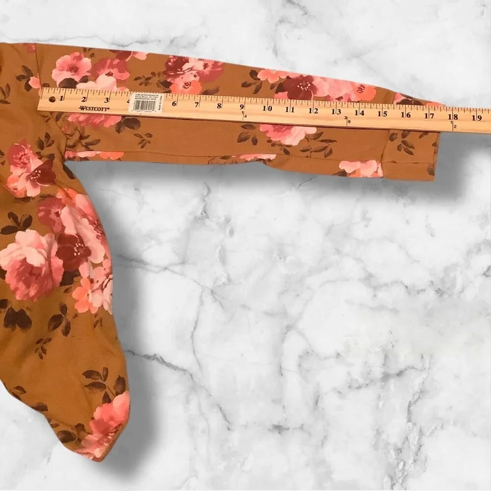 The Children's Place Girls Floral Print Fleece Tie Front Top Brown‎ Long Sleeves